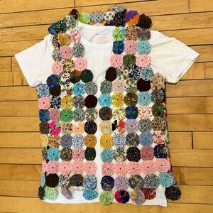 Vintage 60s Womens Handmade Patchwork YoYo Quilt Vest Size 36